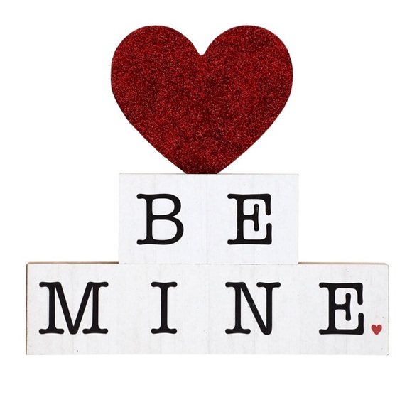 NWT BE MINE Glittered Red ❤️ Stacked Block Letters Wooden Decoration Sign - Picture 4 of 9